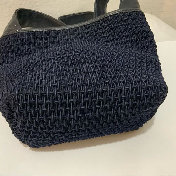 Dillard's Women’s Woven Navy Blue Shoulder Bag Purse Leather trim - Picture 5 of 15